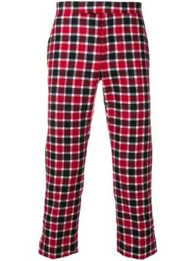 Thom Browne Small Box-check Slim-fit Trouser In Red