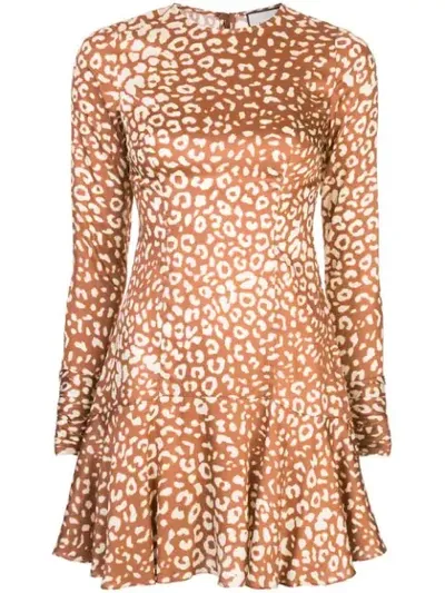 Alexis Madhu Long-sleeve Leopard-print Flounce Dress In Brown