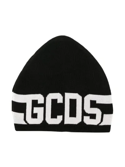 Gcds Kids' Logo Intarsia Beanie In Black