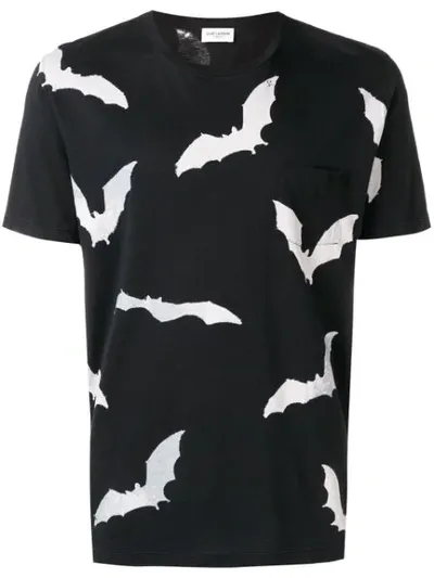 Saint Laurent Bat Print Pocket T-shirt In Black