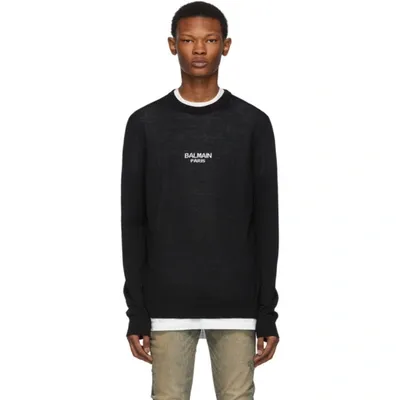 Balmain Crewneck Pull With Logo Intarsia In Black