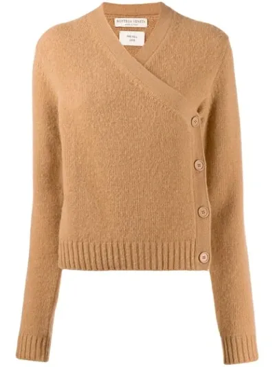 Bottega Veneta Buttoned Wrap Over Cardigan In Neutrals