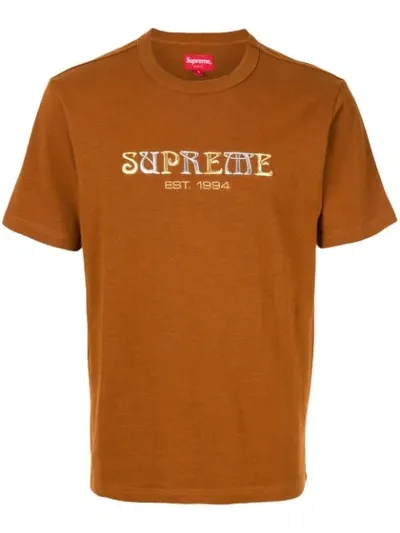 Supreme Embroidered Logo T-shirt In Brown