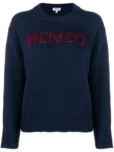 Kenzo Embellished Logo Sweater In Blue