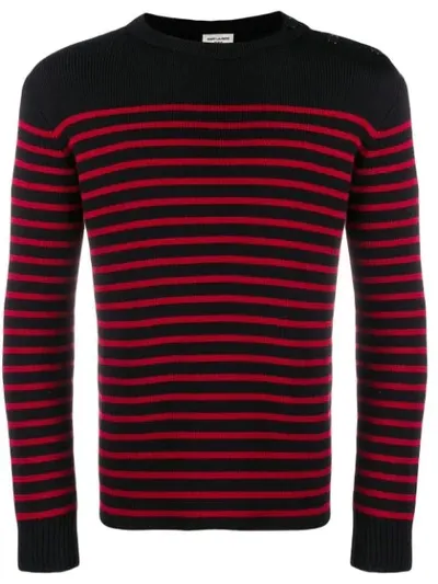 Saint Laurent Striped Knitted Jumper In Black