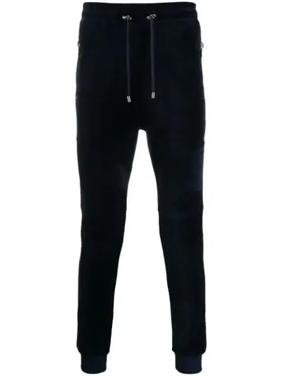 Balmain Velvet Slim Fit Track Pants In Blue