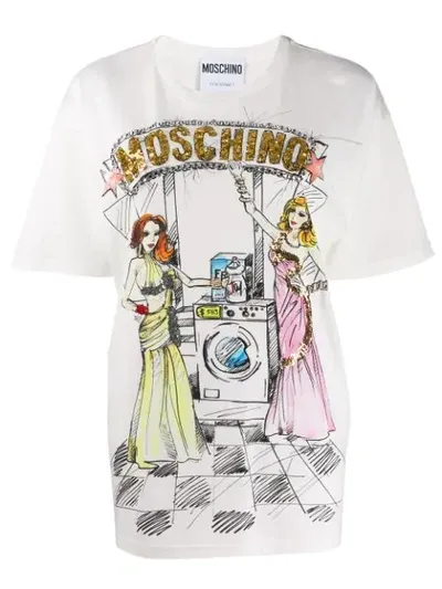 Moschino Sequined Multicoloured Print T-shirt In White