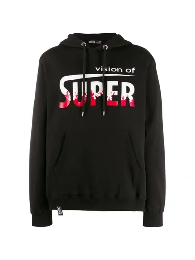 Vision Of Super Logo-print Cotton Hoodie In Black