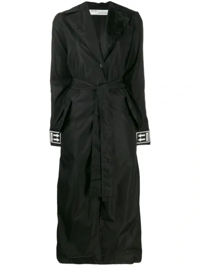 Off-white Logo-embosssed Woven Trench Coat In Black