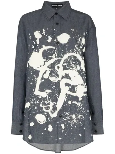 Angel Chen Shepherd Paint-splatter Denim Shirt In Blue