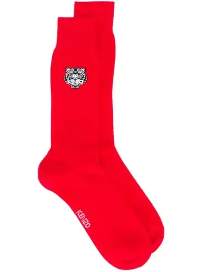 Kenzo Logo Embroidered Socks In Red