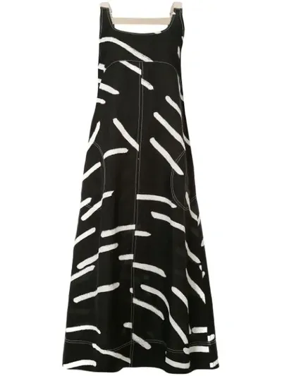 Lee Mathews Palmas Line Print Poplin Maxi Dress In Black