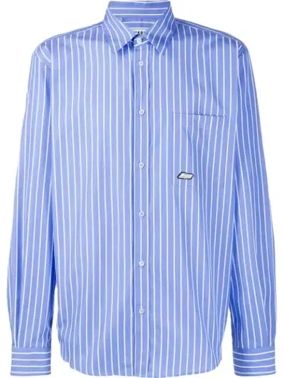 Msgm Striped Causal Shirt In Blue