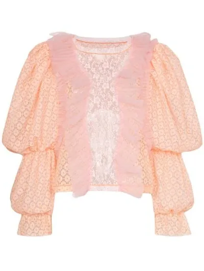 Viktor & Rolf Pouf Sleeve Lace Top In Orange