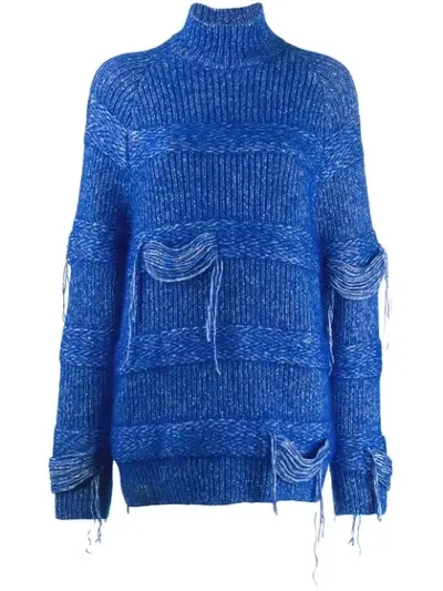 Mrz Distressed Chunky Knit Sweater In Blue