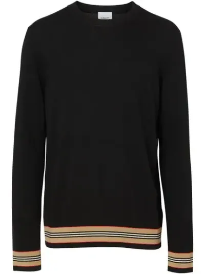 Burberry Merino-pullover Mit Streifen In Black