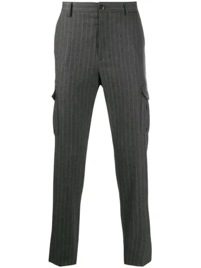 Eleventy Striped Tailored Trousers In Grey