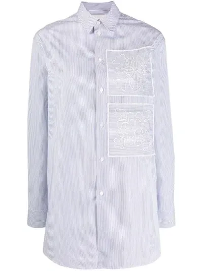 Jil Sander Striped Floral Embroidery Shirt In Blue