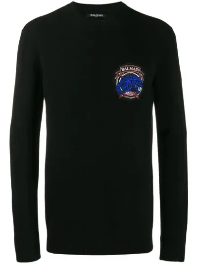 Balmain Logo Patch Sweater In Black