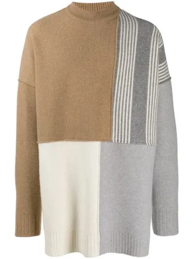 Jil Sander Patchwork Crew Neck Jumper In Neutrals