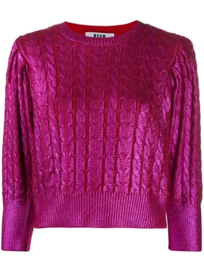 Msgm Metallic Cropped Jumper In Pink