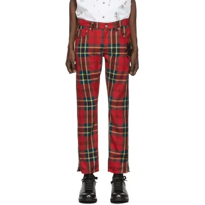 Alexander Mcqueen Embroidered Bug Tartan Trousers In 6663 Rdgrnb