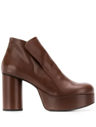 Jil Sander Ankle Leather Platform Booties In Brown