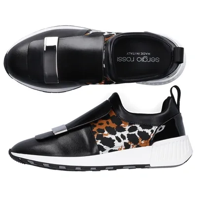 Sergio Rossi Slip-on Sr1 Running  Calfskin Lion Print Black In Brown