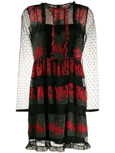 Red Valentino Floral Print Tulle Dress In Black