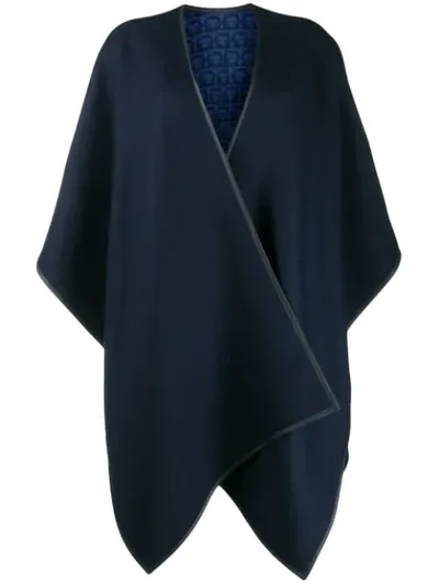 Ferragamo Double Face Gancini Cape In Blue