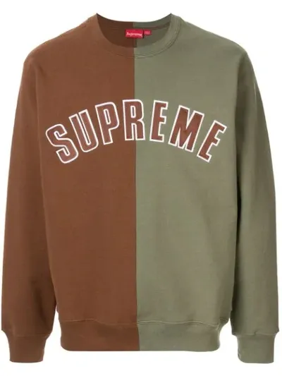 Supreme Split Crew Neck Sweatshirt In Brown