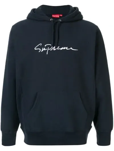 Supreme Classic Script Hoodie In Blue