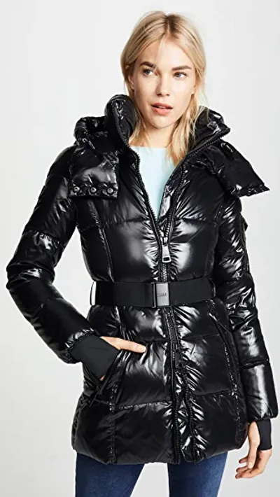 Sam Soho Belted Nylon Down Mid-length Jacket In Jet