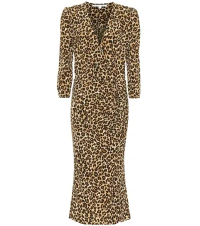 Veronica Beard Arielle Leopard Print Stretch Silk Midi Dress