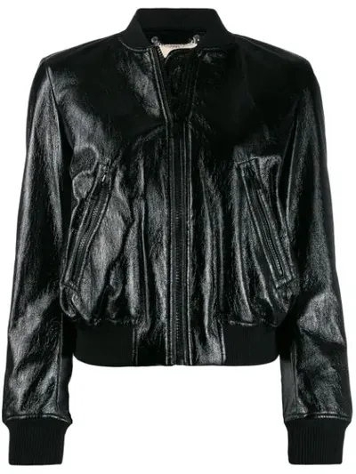 Michael Kors Black Coated Faux Leather Bomber Jacket