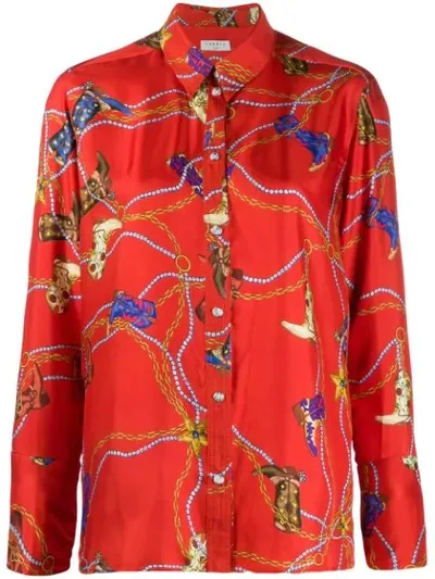 Sandro Boots Western Print Silk Shirt In Red