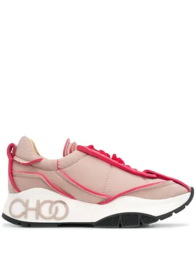 Jimmy Choo Raine Ballet Pink And Red Padded Nylon Trainers In Ballet Pink/red