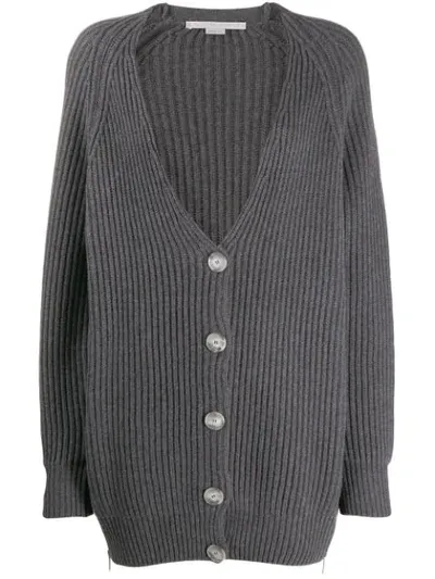 Stella Mccartney Oversized Zipped-side Ribbed Wool Cardigan In Grey