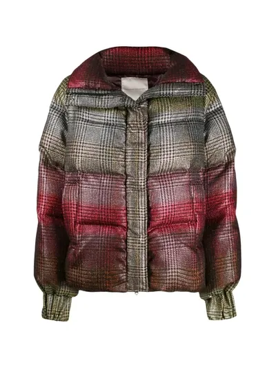 Marco De Vincenzo Rainbow Tartan Puffer Jacket In Red,gold,black