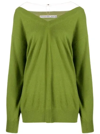 Alexander Wang Wide V-neck Jumper In Green