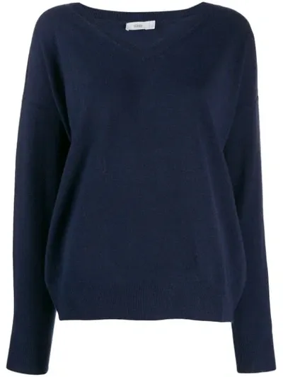 Closed Knitted V-neck Sweatshirt In Blue