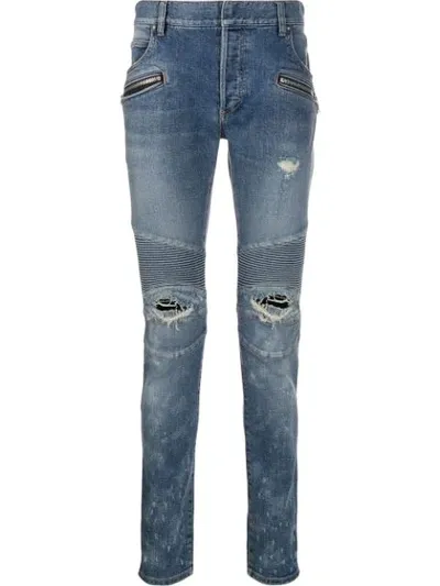 Balmain Biker-jeans Mit Schmalem Bein In Blue