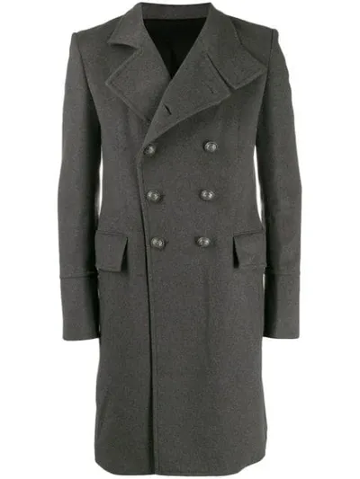 Balmain Double Breasted Coat In Grey