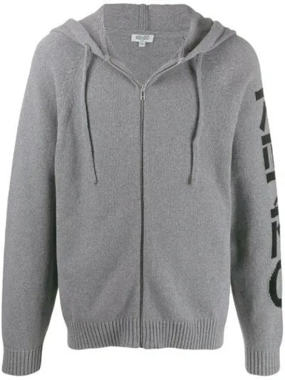 Kenzo Logo Sleeve Zip Hoodie In Grey