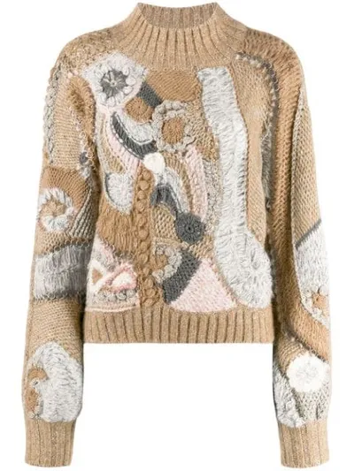 Alberta Ferretti Colour-block Embroidered Sweater In Neutrals