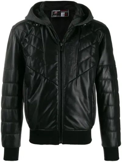 Plein Sport Zipped Leather Jacket In Black