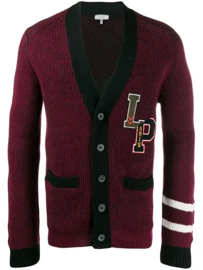 Lanvin Varsity Logo-patch Wool Cardigan In Red,black