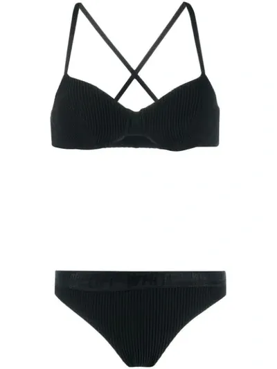 Off-white Ribbed Lingerie Set In Black