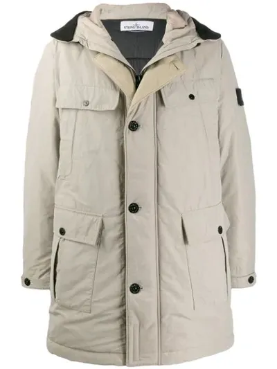 Stone Island Compass Badge Parka Coat In Neutrals