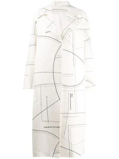 Ruban Patterned Midi Coat In White